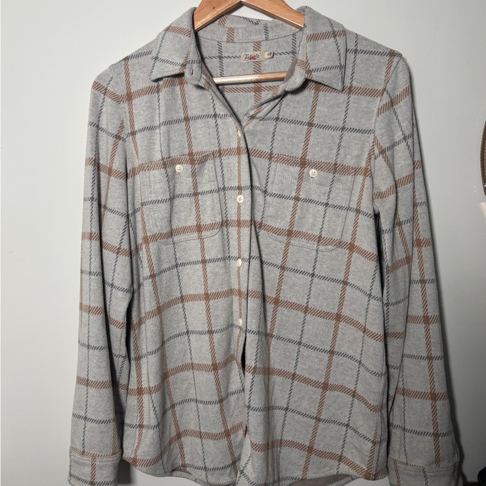 Faherty Gray and Brown Plaid Blouse